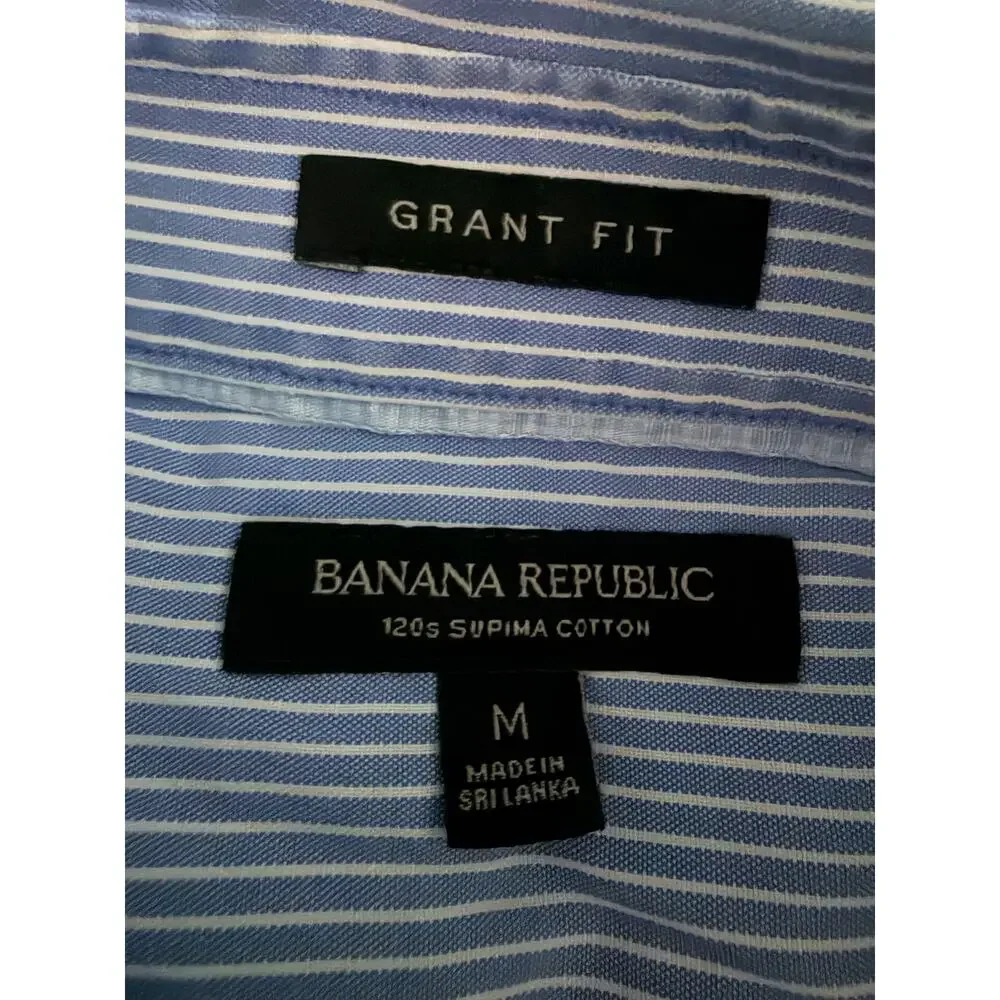 Banana Republic Grant Fit Dress Shirt Men's M Blue Striped Supima Cotton